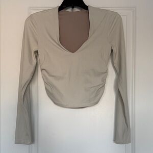 lululemon athletica Ribbed V‑Neck Long‑Sleeve Crop Top - Cream